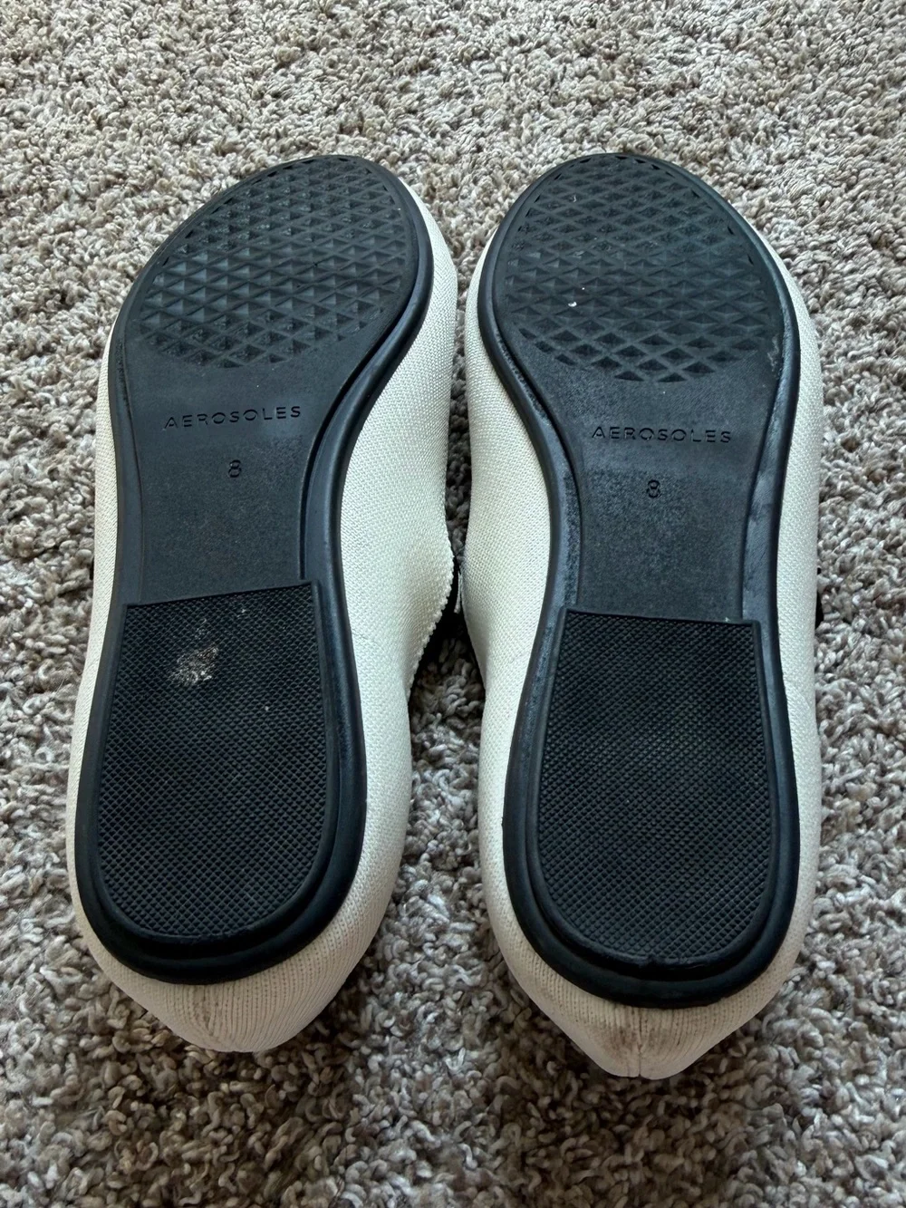 AEROSOLES Cream Canvas Mary Jane Flats with Black Trim